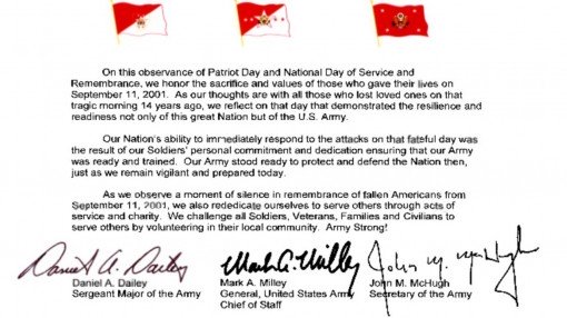 Army Leadership Patriot Day Message